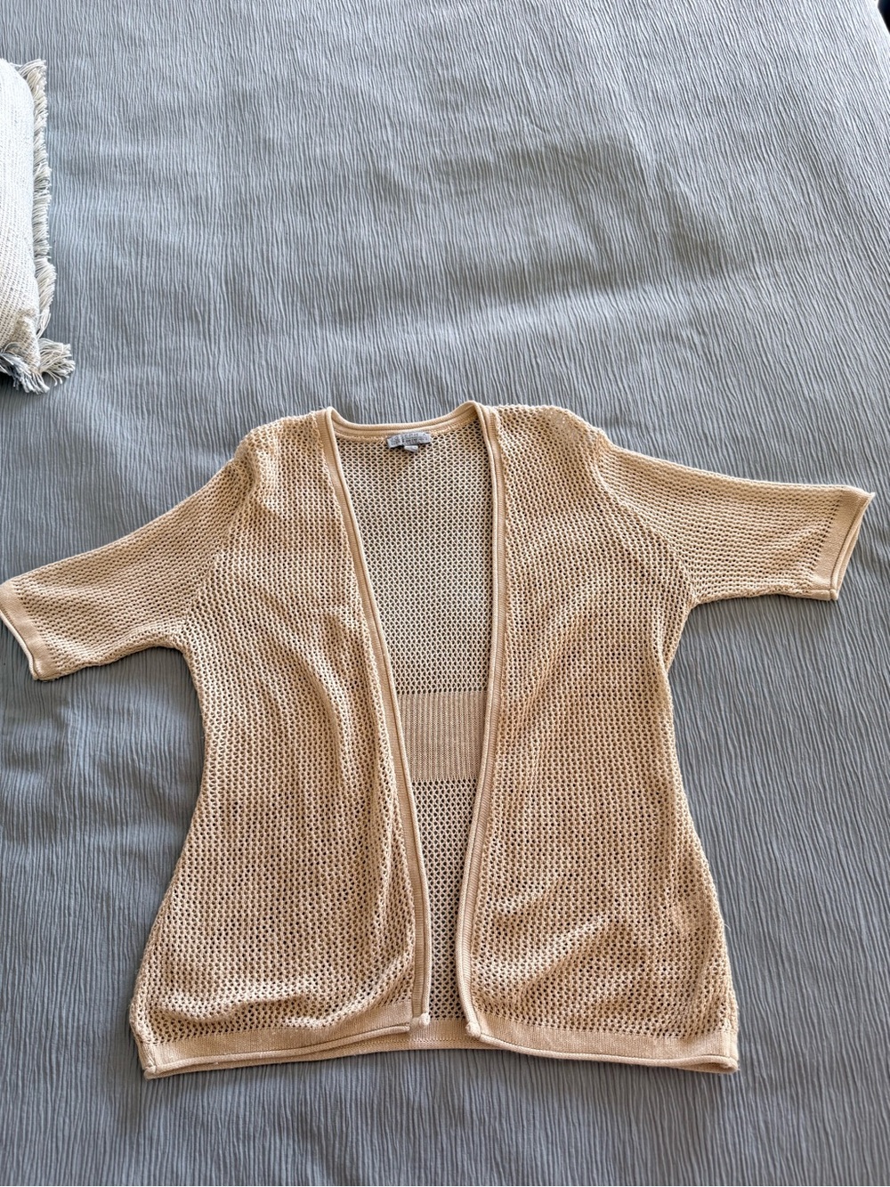 Joseph Beige Open-Weave Short-Sleeve Cardigan